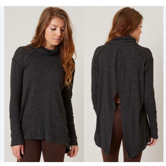 We The Free Free People Split Back Cowl Turtle Neck‎ Thermal Top Dark Grey Small - Picture 1 of 9